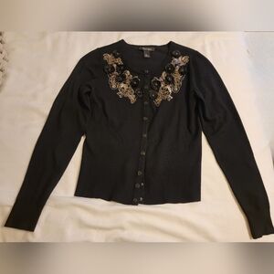White House Black Market Cardigan with Gold and Black Detailing Size S